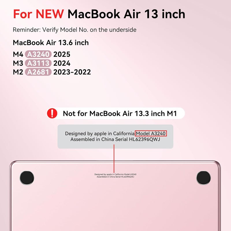 BlueSwan for MacBook Air 13 inch Case, M4 M3 M2 2026-2022 A3240 A3113 A2681, Stylish Cute and Clean Looking, Scratch Resistant, Easy to Snap on, Air 13.6 Hard Shell Protective Laptop Cover, Matte Pink - Image 5